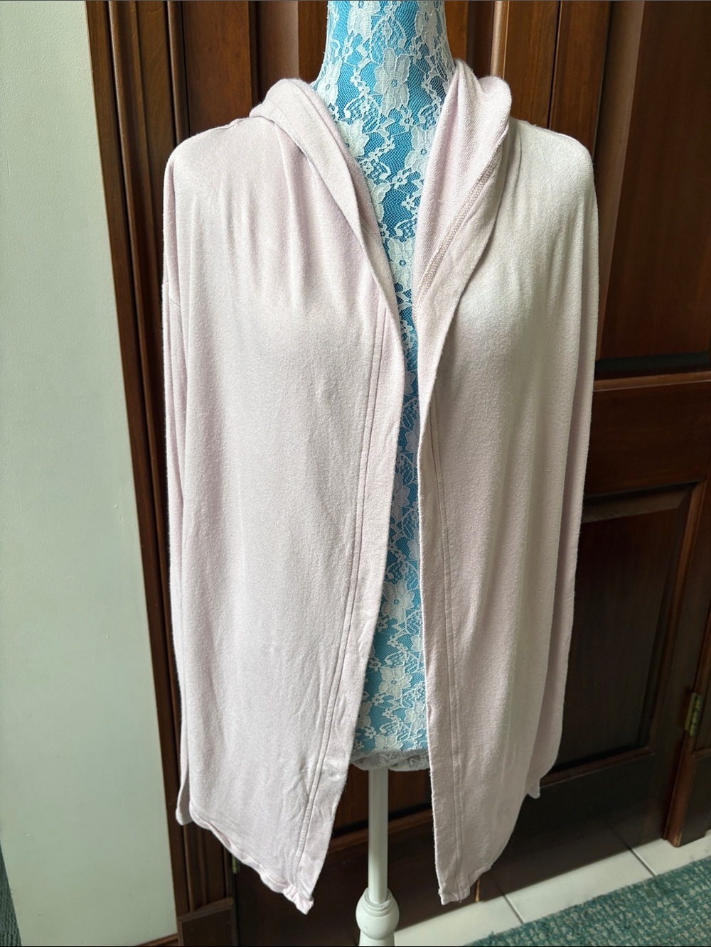 Athleta  Hooded Open-Front  knit jacket  light pink Sweater  asymmetrical hem